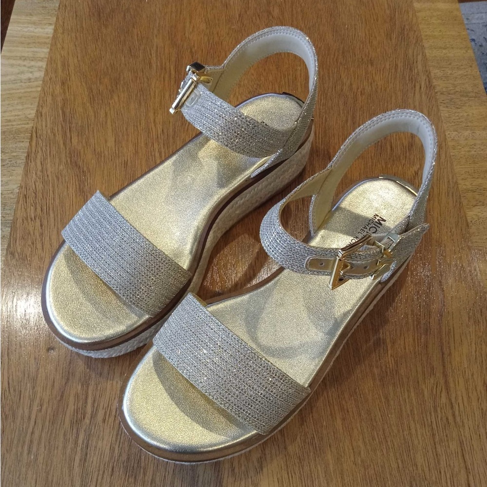 Michael Kors Richie Espadrille Sandal, Gold Chain Mesh, Size 6.5